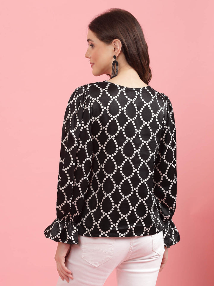 Geometric Printed Bell Sleeves Top