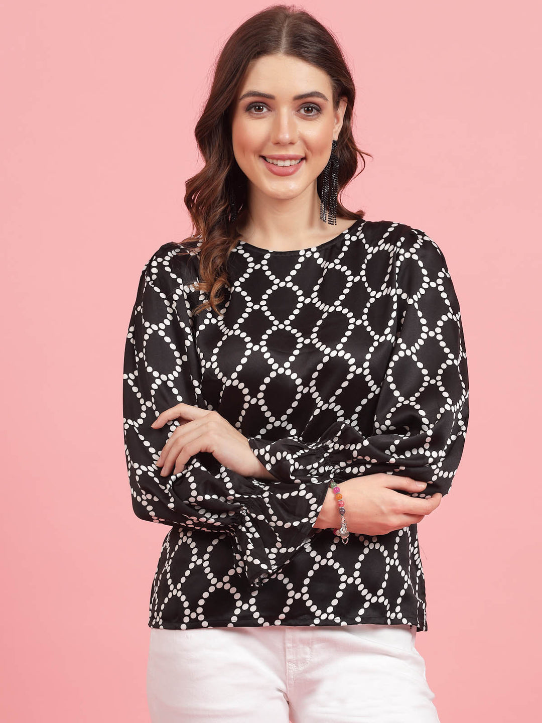 Geometric Printed Bell Sleeves Top