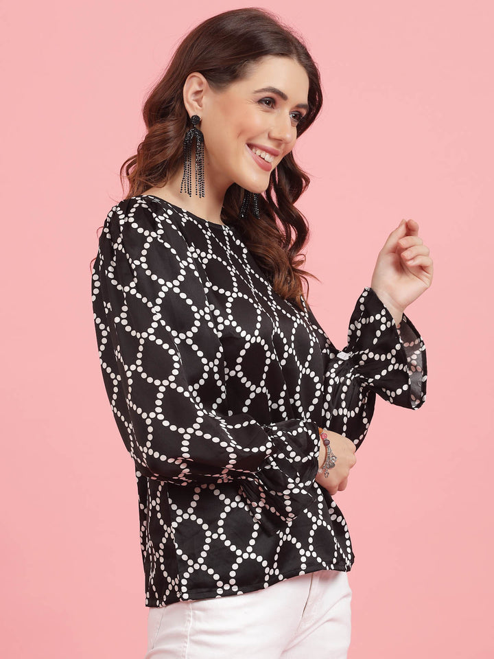 Geometric Printed Bell Sleeves Top