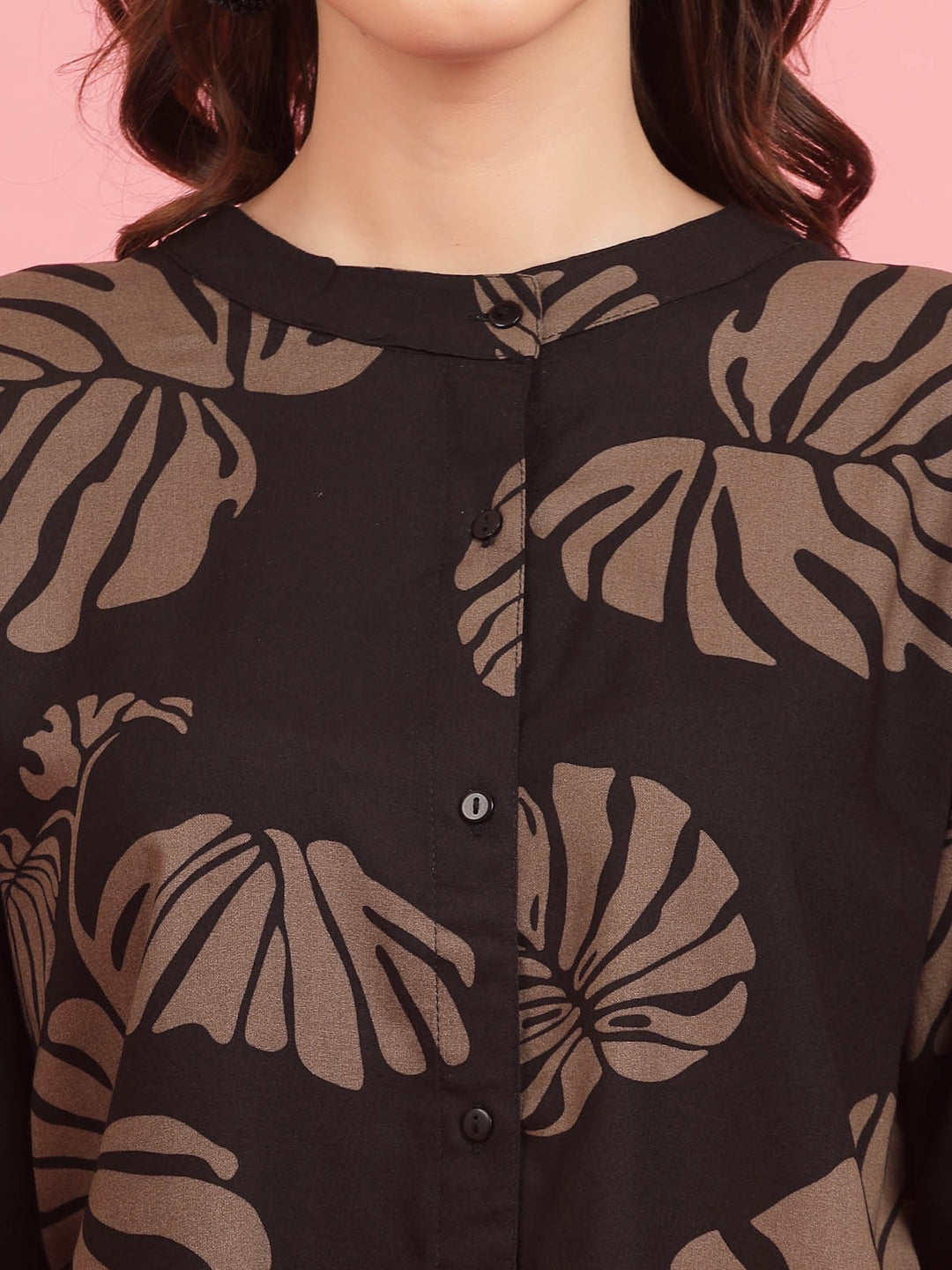 Tropical Printed Band Collar Top