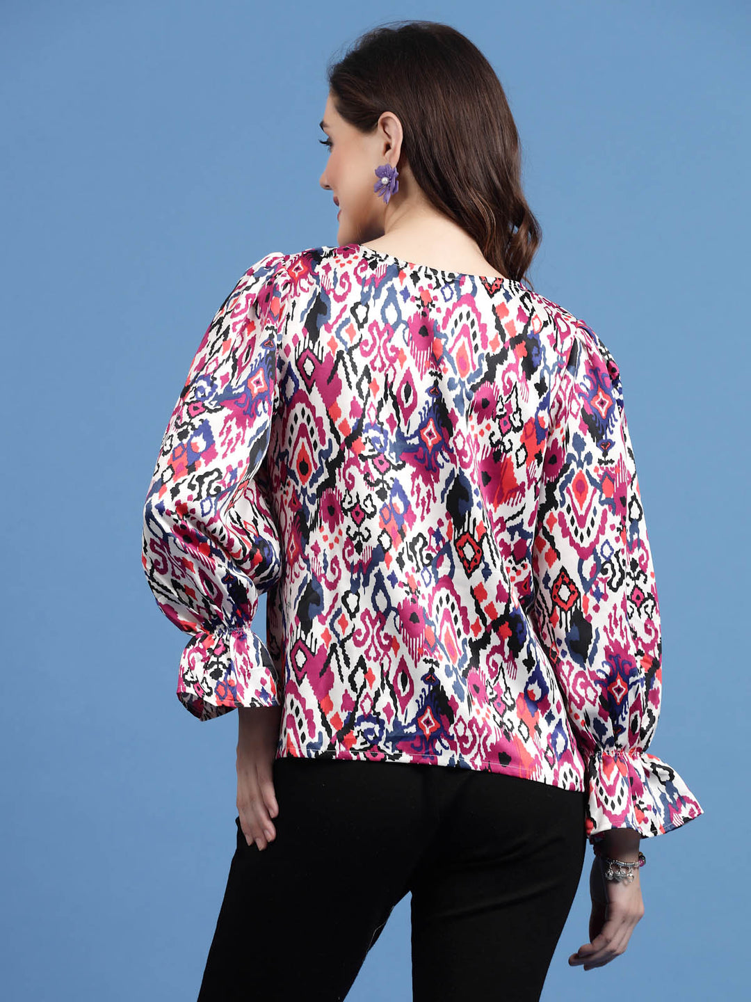 Pink Ethnic Motifs Printed Bell Sleeves Regular Top