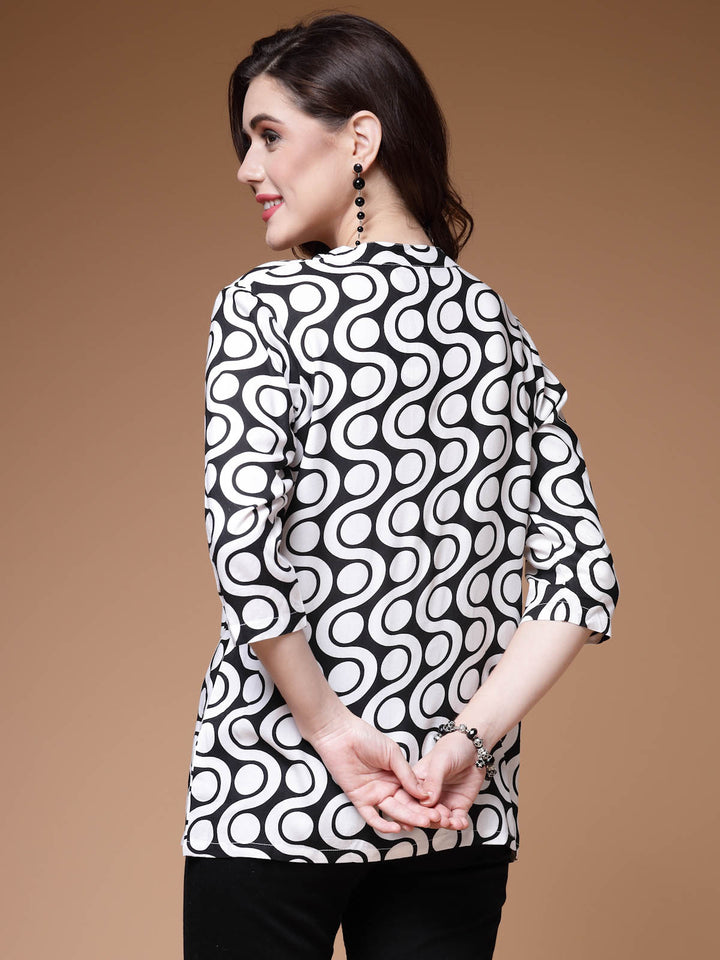 Geometric Printed Band Collar Top