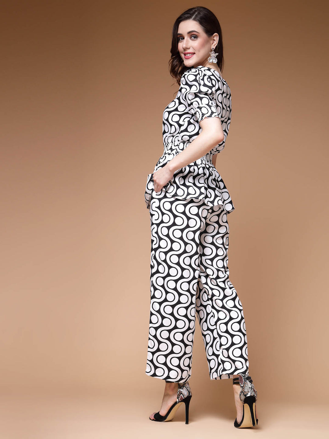 White Geometric Printed Top & Trouser