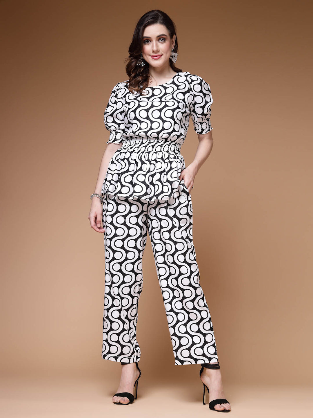 White Geometric Printed Top & Trouser