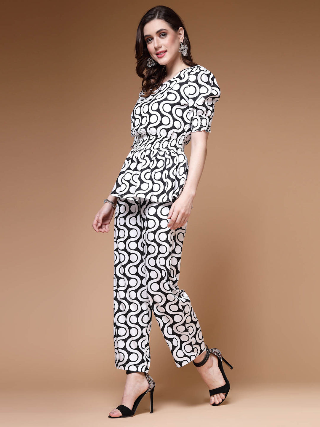 White Geometric Printed Top & Trouser