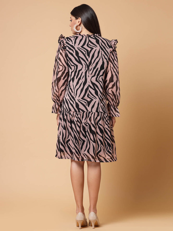 Pink Animal Printed A-Line Dress