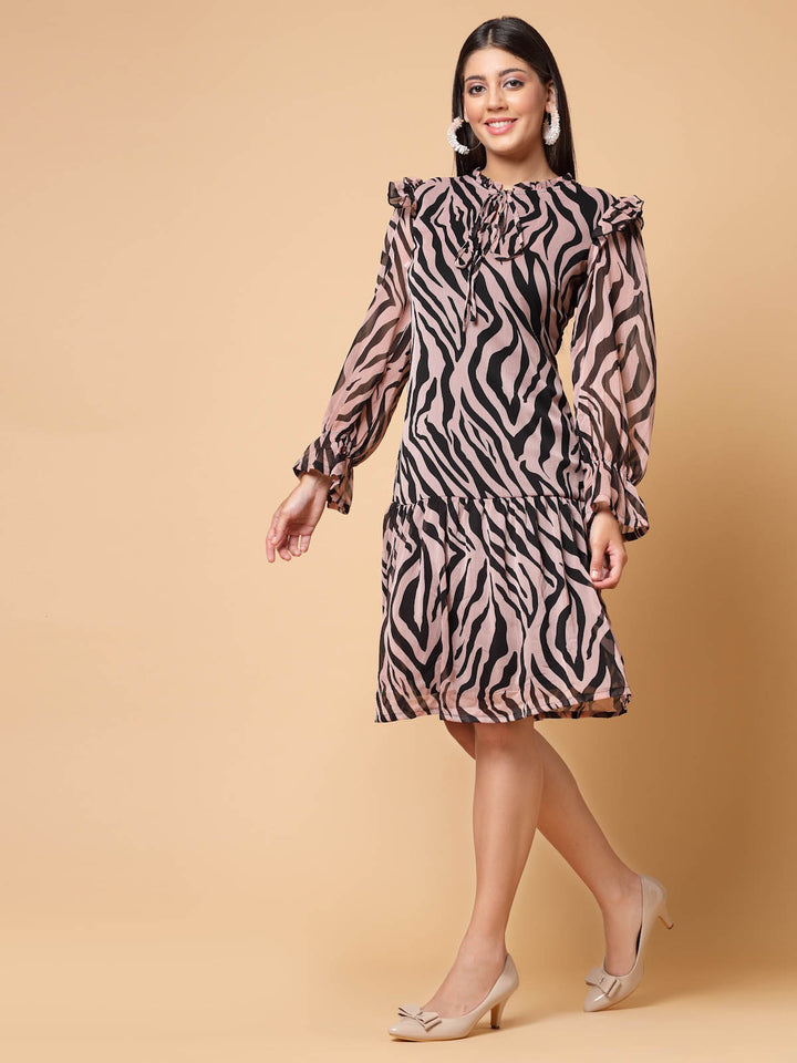 Pink Animal Printed A-Line Dress