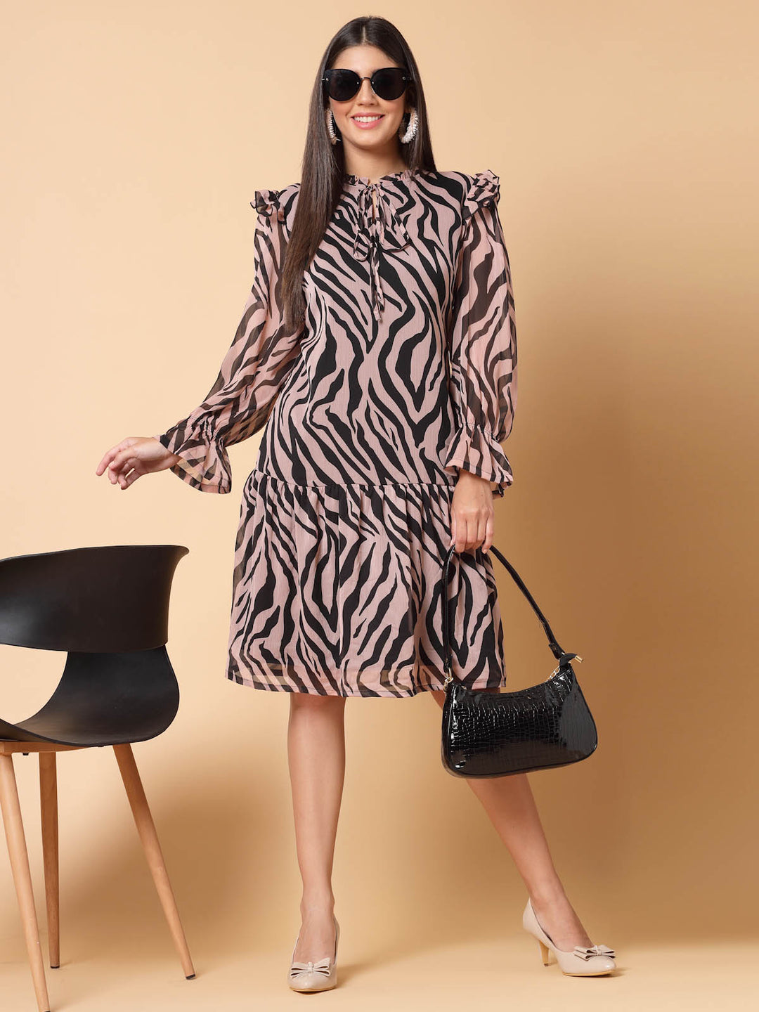 Pink Animal Printed A-Line Dress