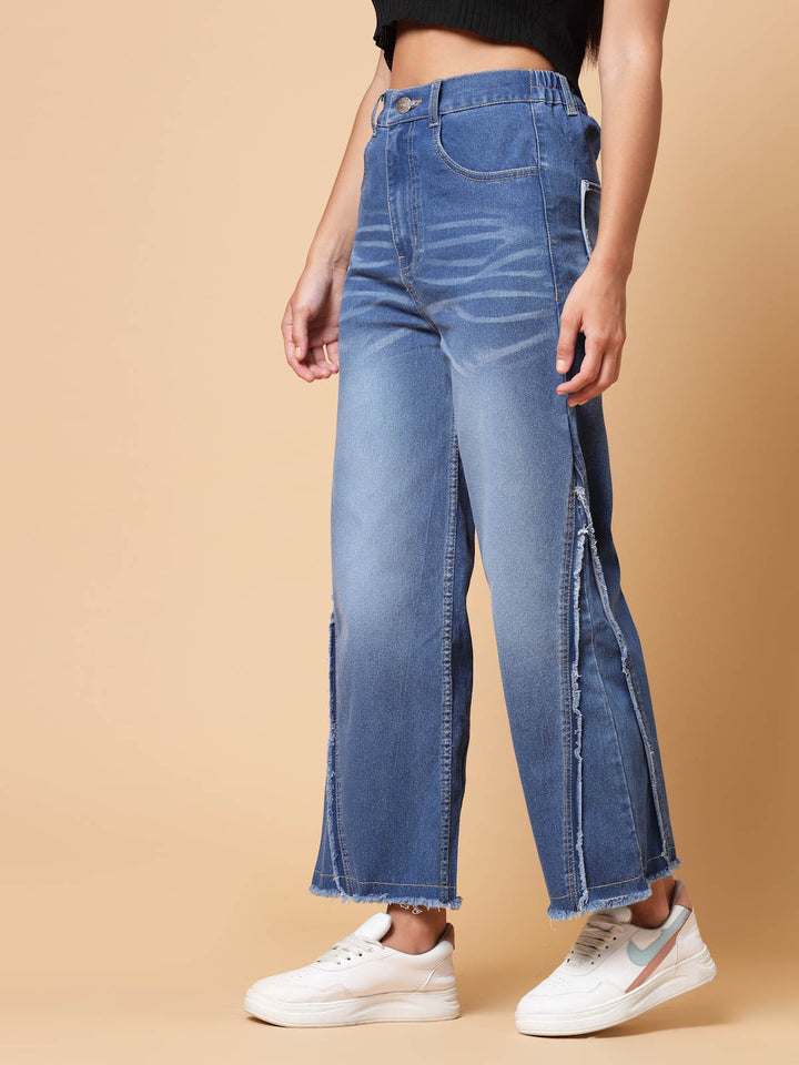 Women Blue Heavy Fade Cotton Denim Jeans