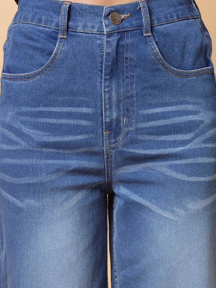 Women Blue Heavy Fade Cotton Denim Jeans