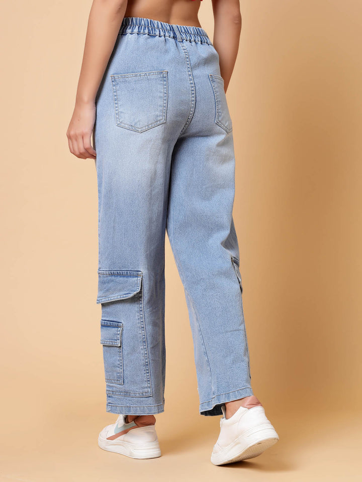 Women Blue Heavy Fade Cotton Denim Jeans