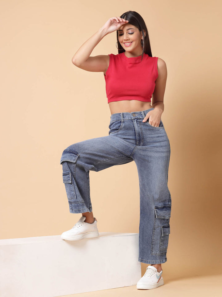 Women Blue Clean Look Mid-Rise Light Fade Cropped Cotton Jeans