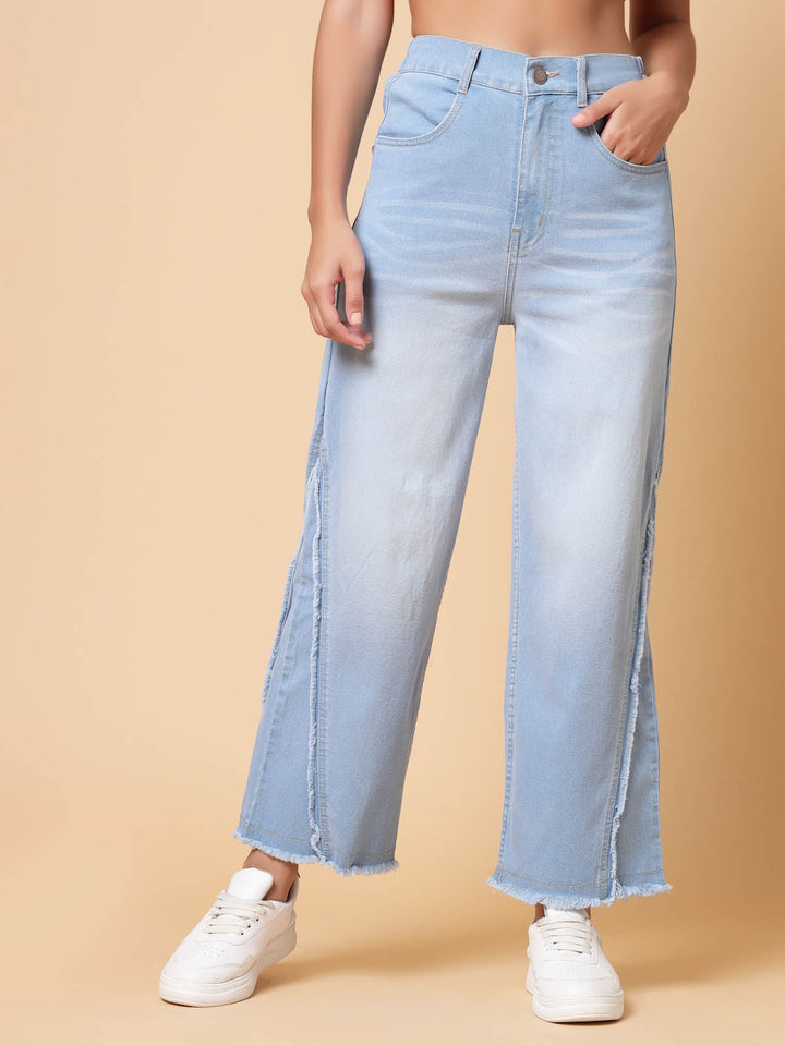 Women Blue Heavy Fade Mid-Rise Clean Look Cotton Jeans