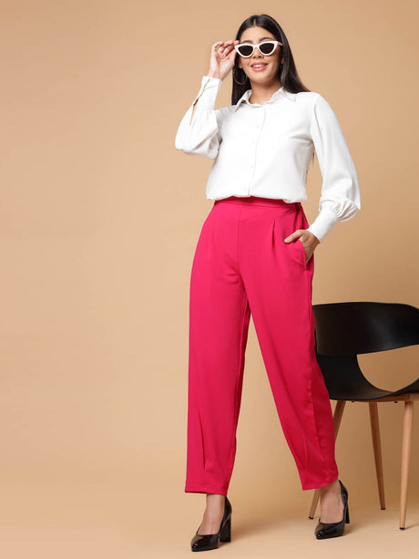Women Pink Solid Pleated Trousers