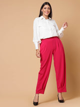 Women Pink Solid Pleated Trousers