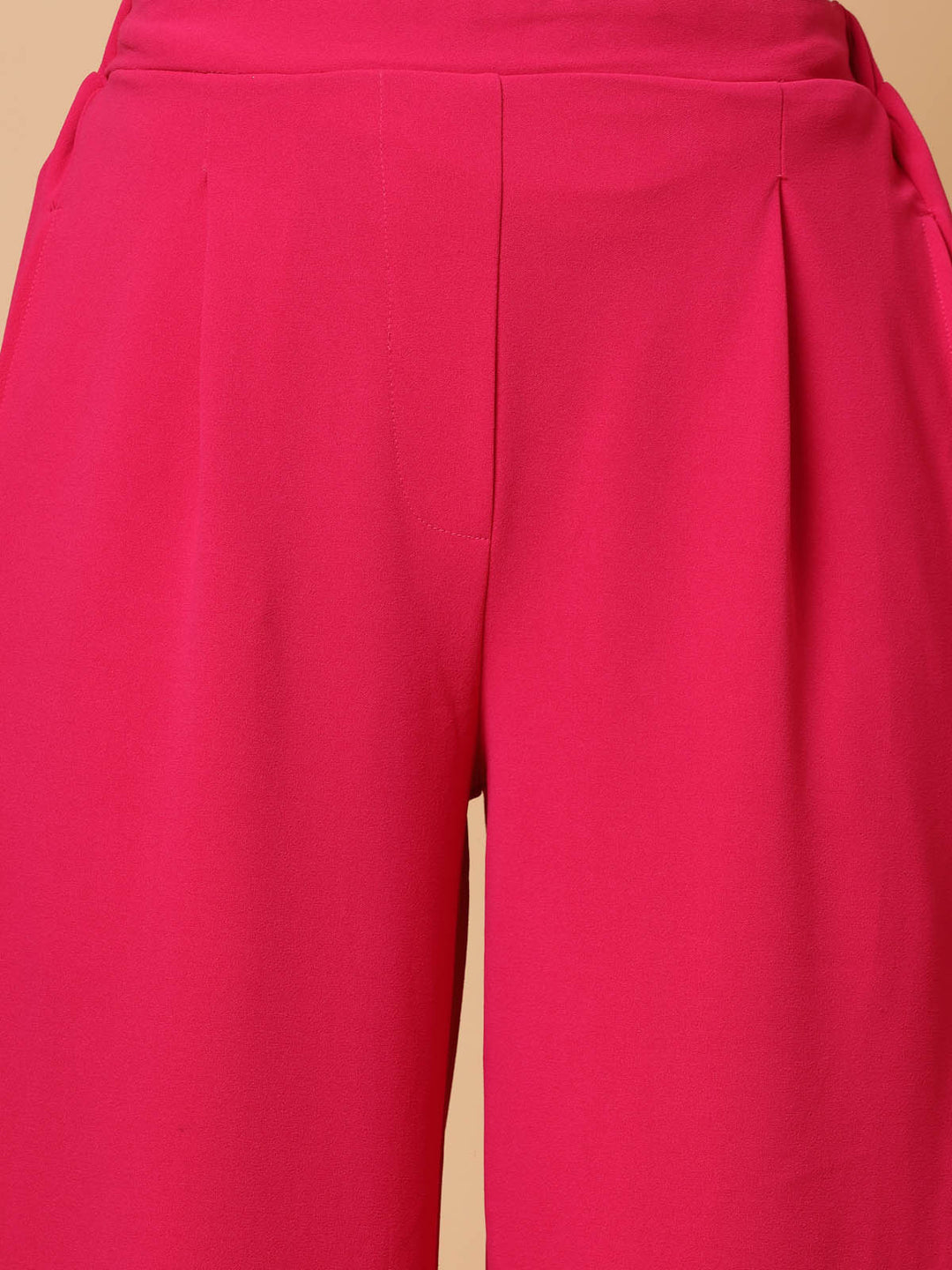 Women Pink Solid Pleated Trousers