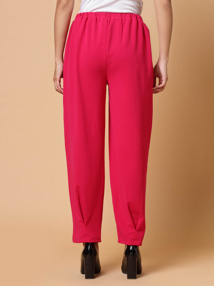 Women Pink Solid Pleated Trousers