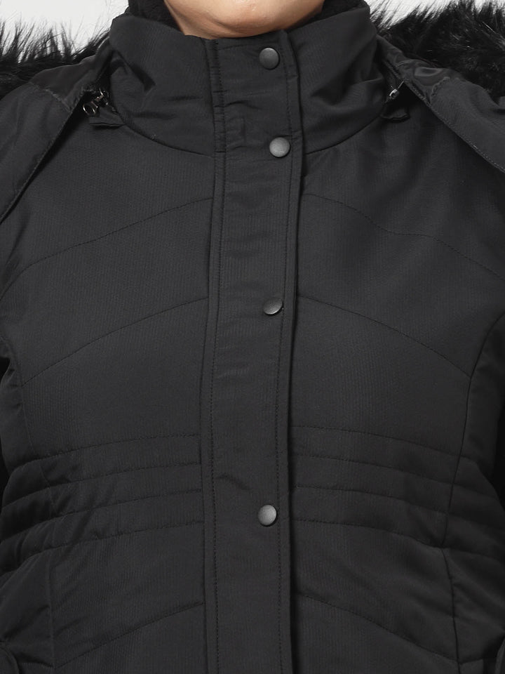 Women Black Solid Padded Jacket