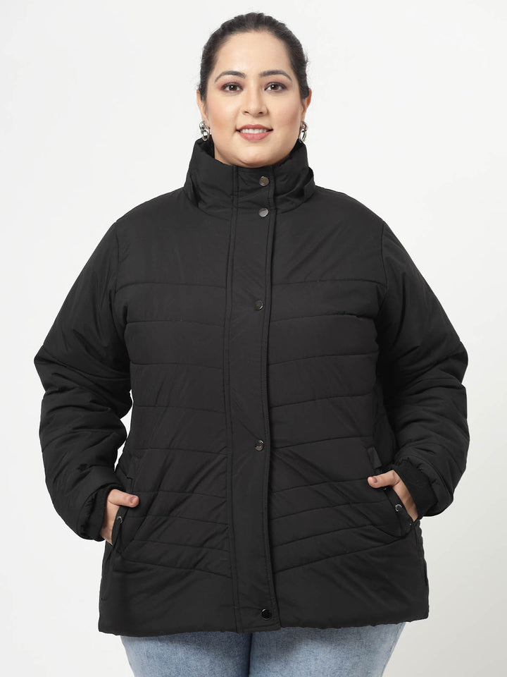 Black Longline Faux Fur Trim Parka Jacket