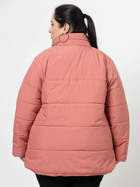 Pink Longline Faux Fur Trim Padded Jacket
