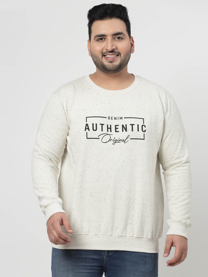 Grey Typography Printed Cotton Pullover Sweatshirt