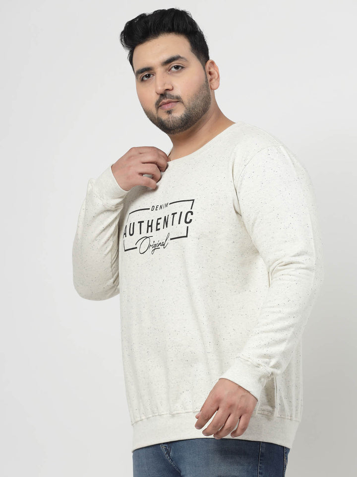 Grey Typography Printed Cotton Pullover Sweatshirt