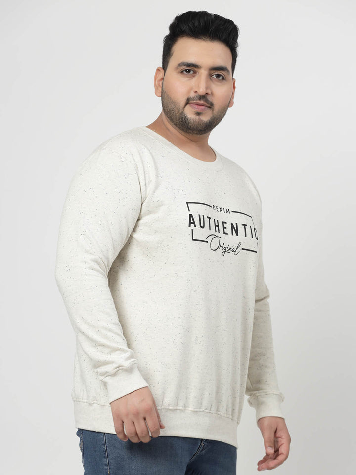 Grey Typography Printed Cotton Pullover Sweatshirt