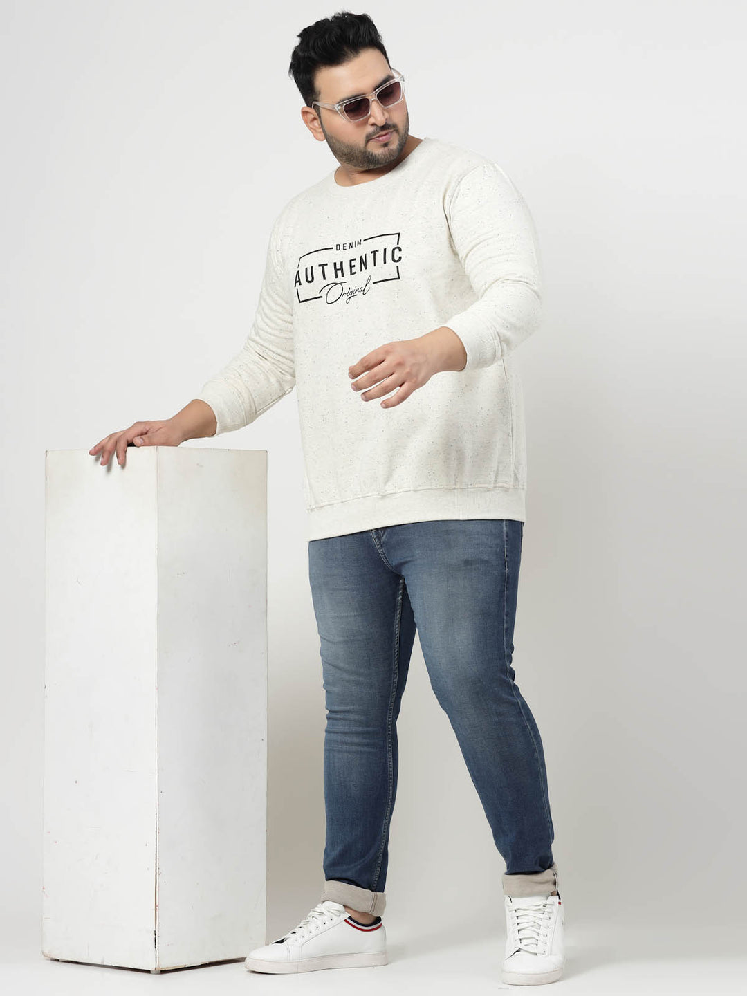 Grey Typography Printed Cotton Pullover Sweatshirt