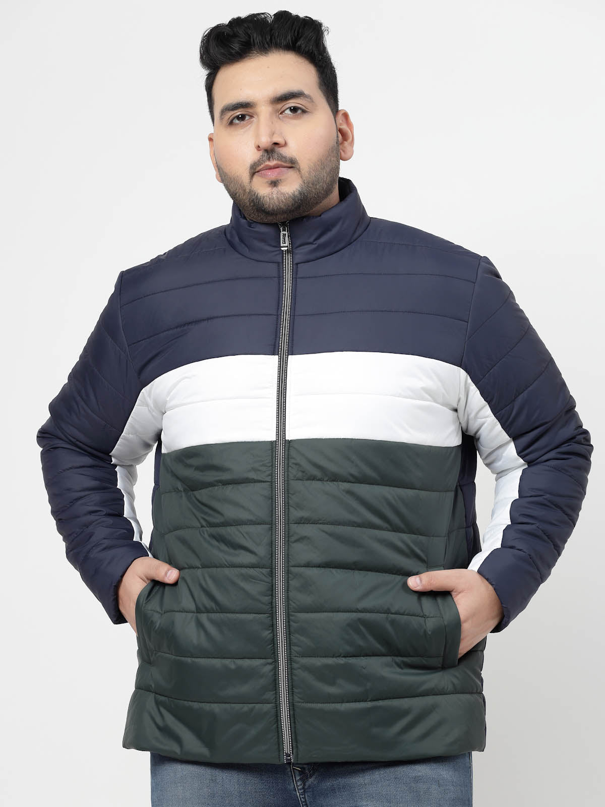 Navy Blue Spread Collar Puffer Jacket