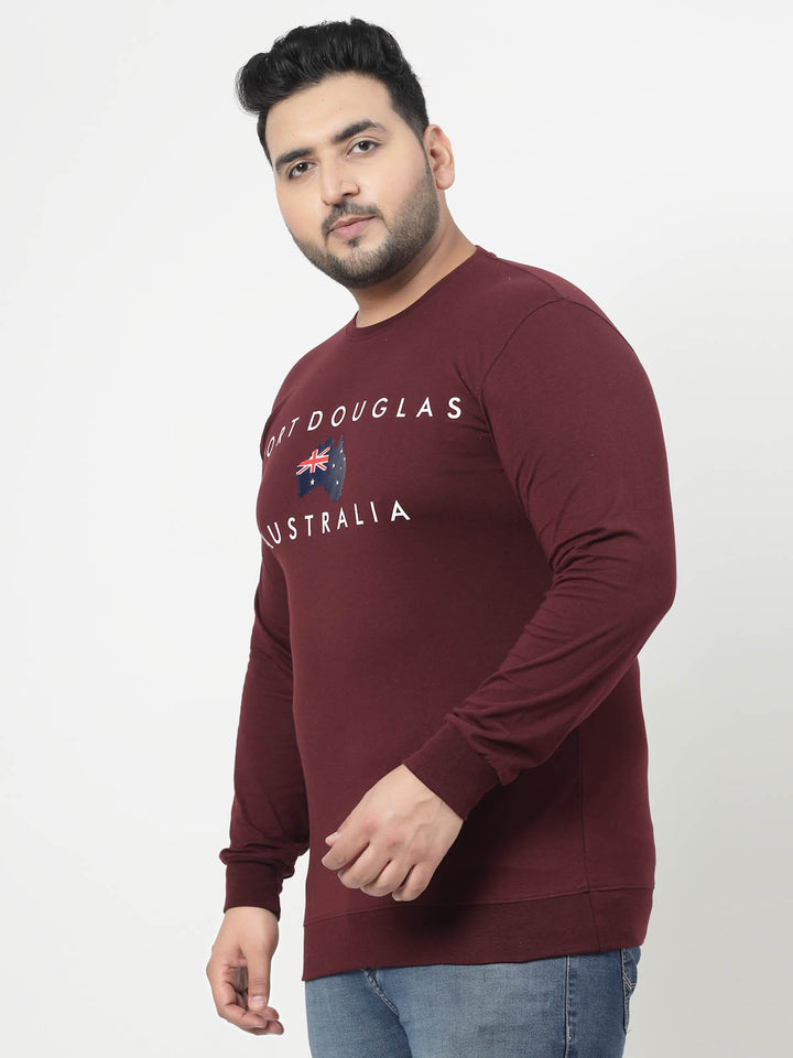 Maroon Typography Printed Cotton Pullover Sweatshirt