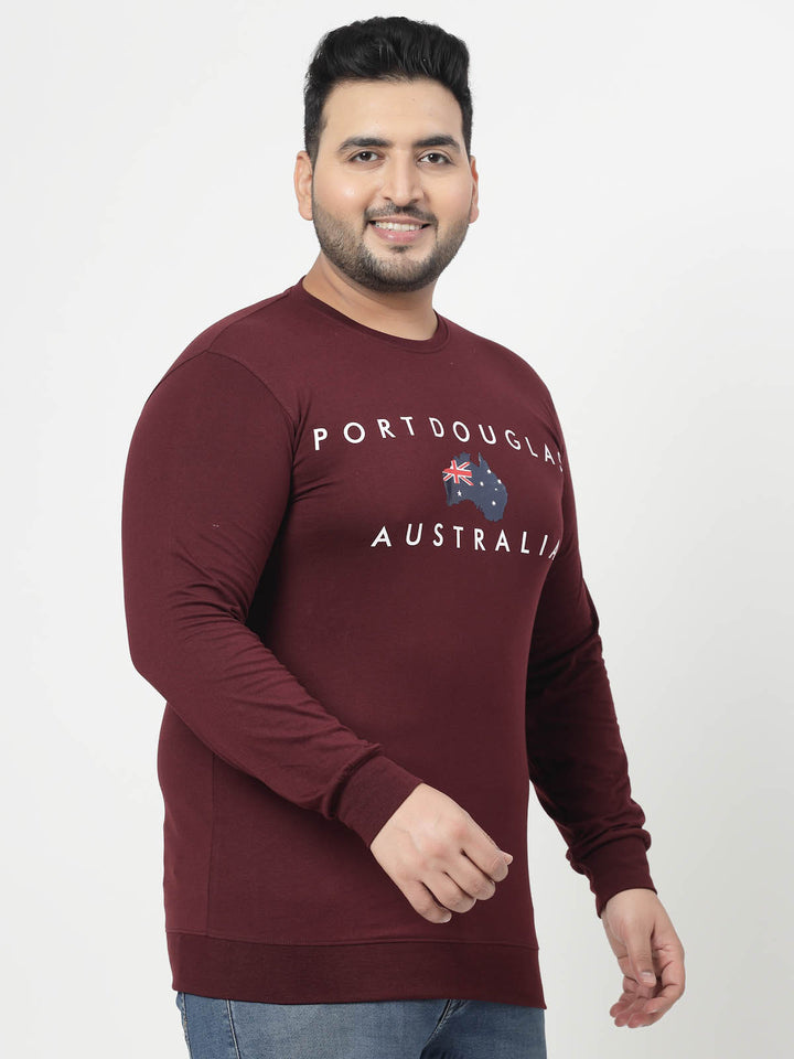 Maroon Typography Printed Cotton Pullover Sweatshirt