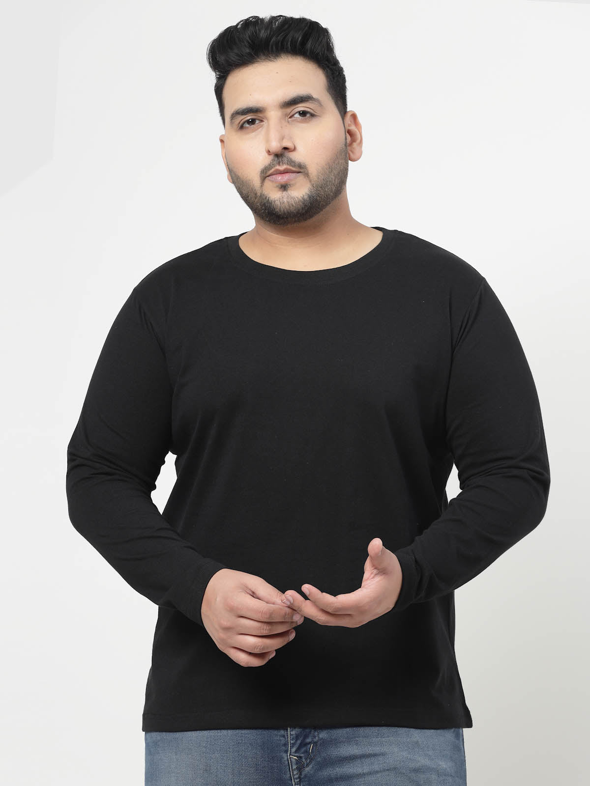 Plus Size Men Black Cotton T-shirt