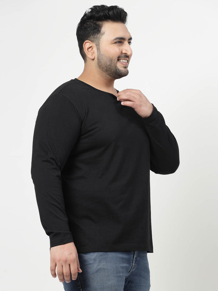 Plus Size Men Black Cotton T-shirt