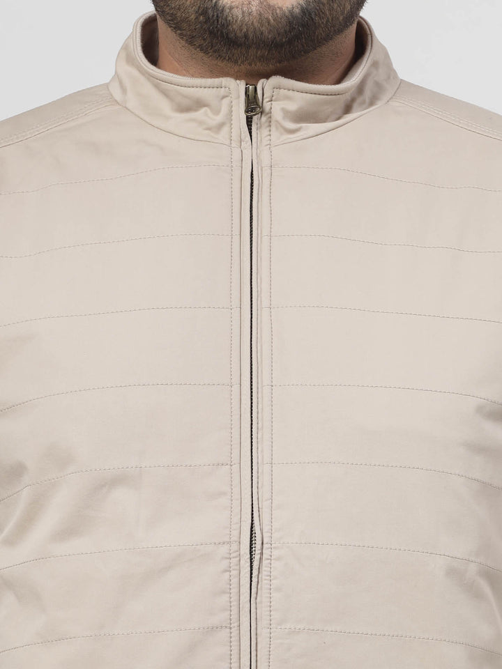 Beige Spread Collar Puffer Jacket