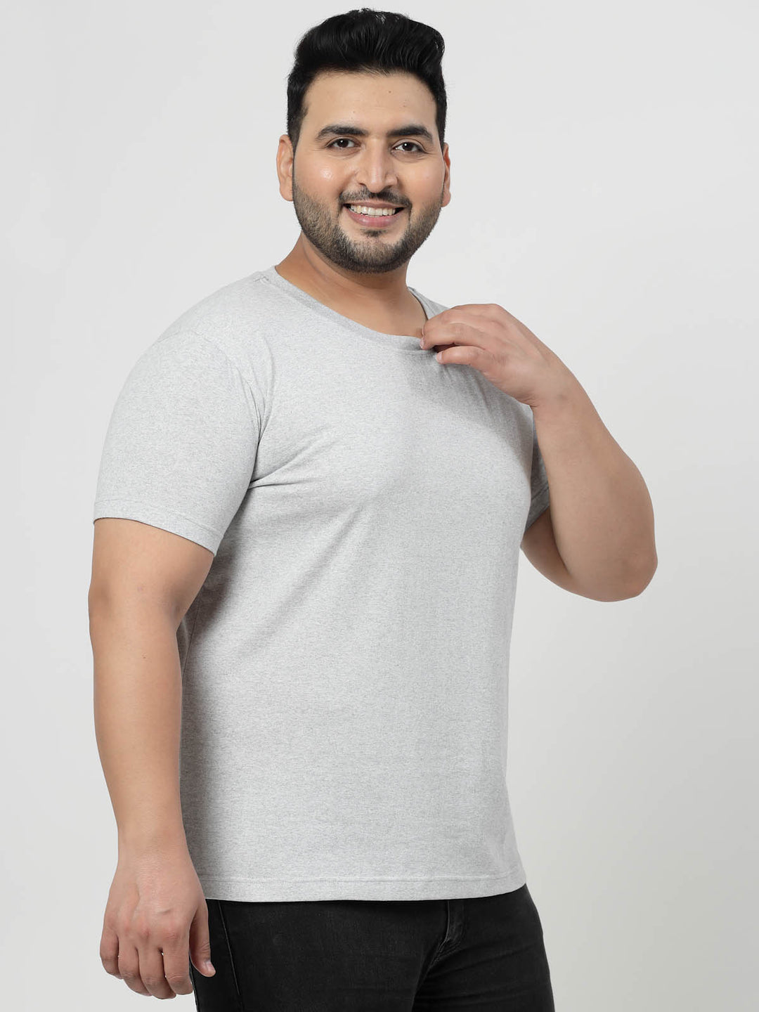 Men Plus Size Grey & Black Graphic Printed T-shirt