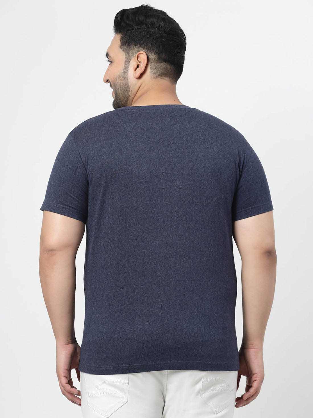 Plus Size Men Navy Blue Regular Fit T-shirt