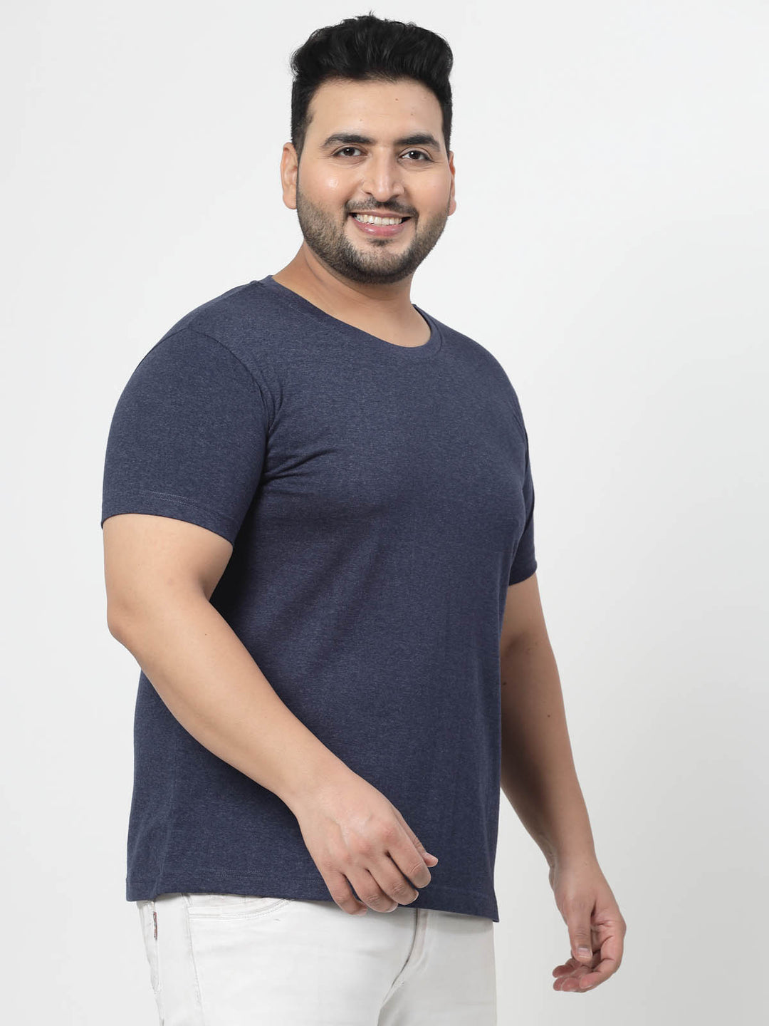 Plus Size Men Navy Blue Regular Fit T-shirt