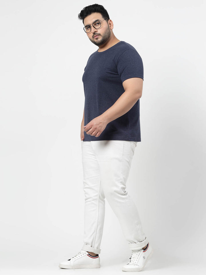 Plus Size Men Navy Blue Regular Fit T-shirt