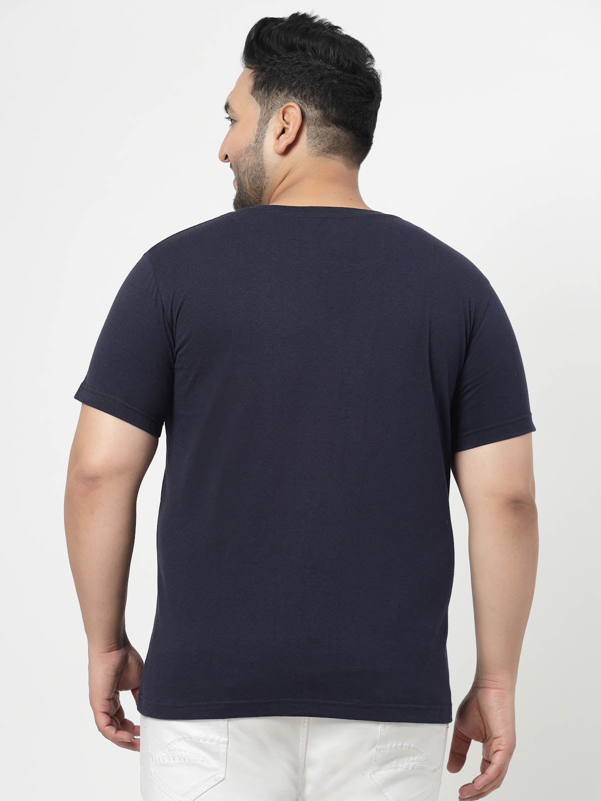 Plus Size Men Navy Blue Regular Fit T-shirt