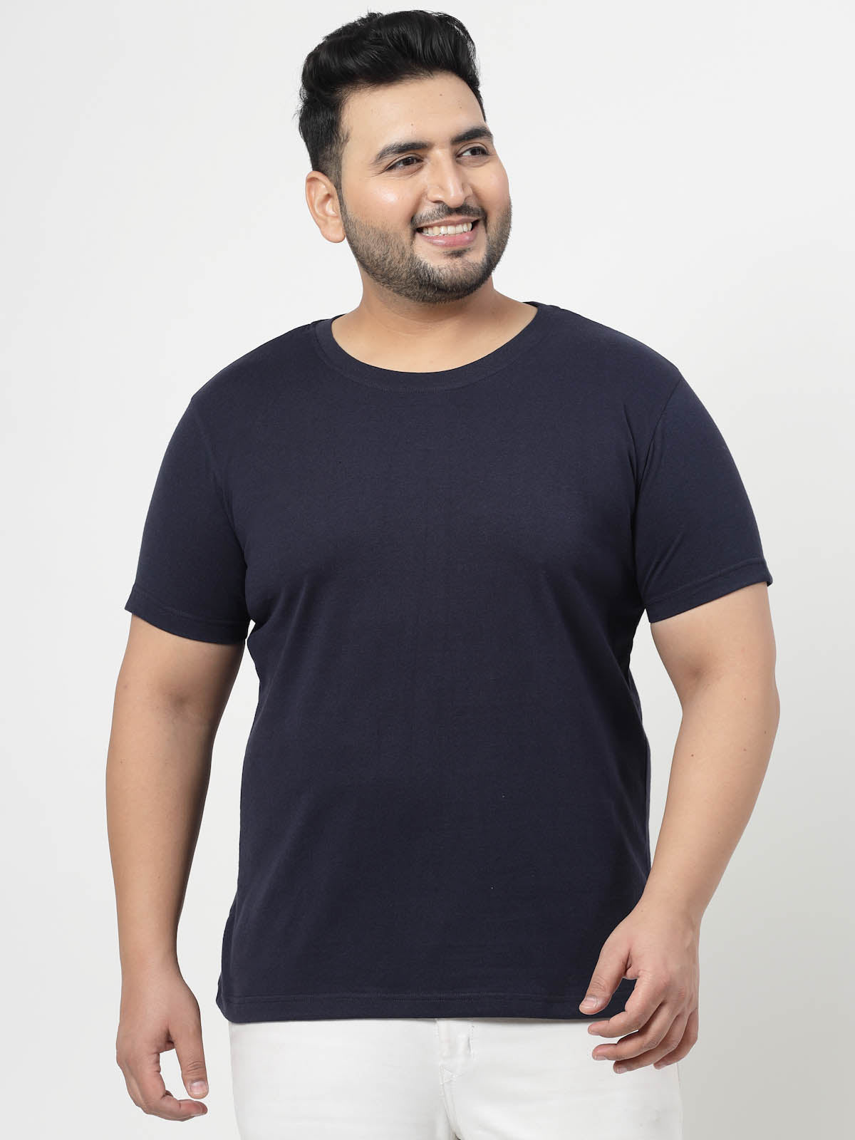 Plus Size Men Navy Blue Regular Fit T-shirt