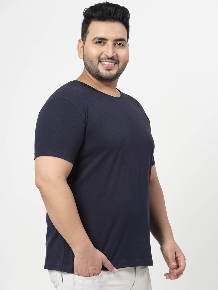 Plus Size Men Navy Blue Regular Fit T-shirt