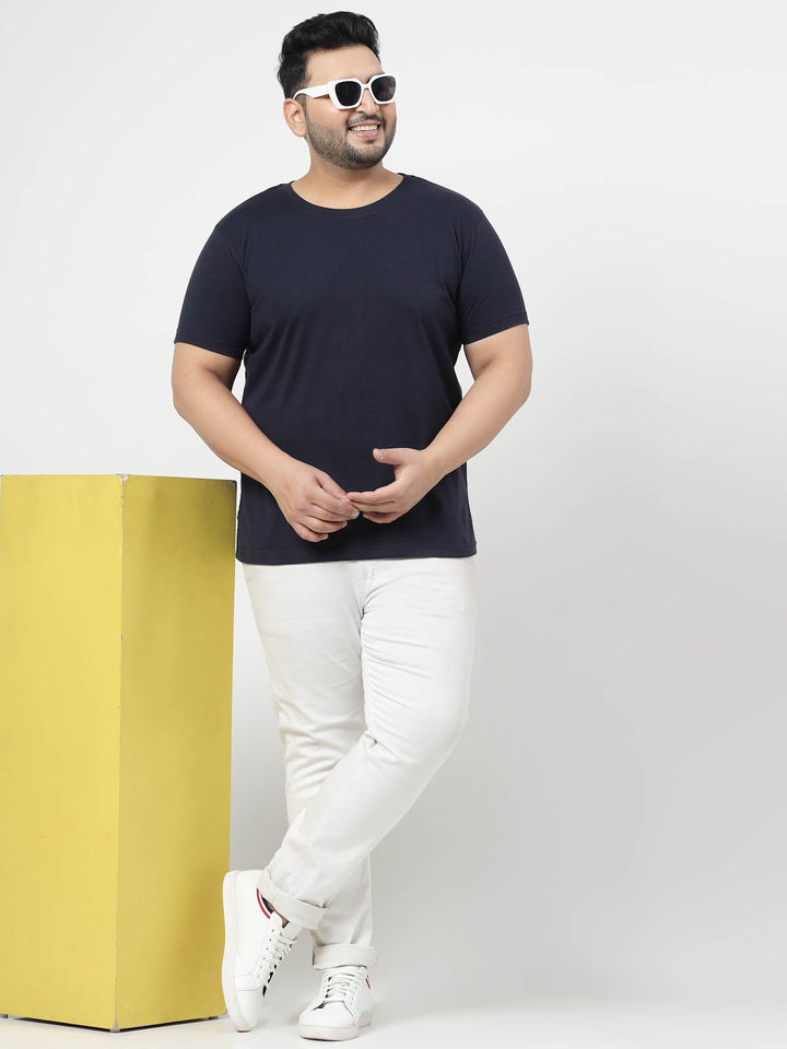 Plus Size Men Navy Blue Regular Fit T-shirt