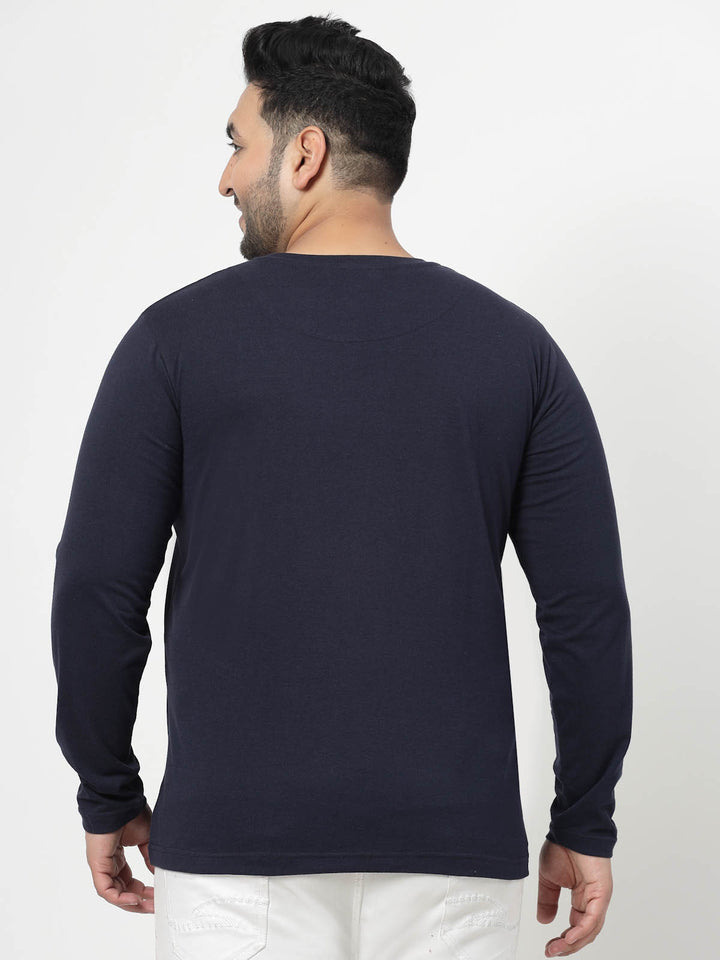 Men Navy Blue Solid Pure Cotton T-shirt