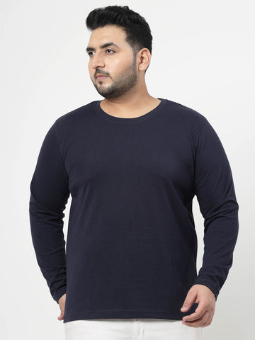 Men Navy Blue Solid Pure Cotton T-shirt