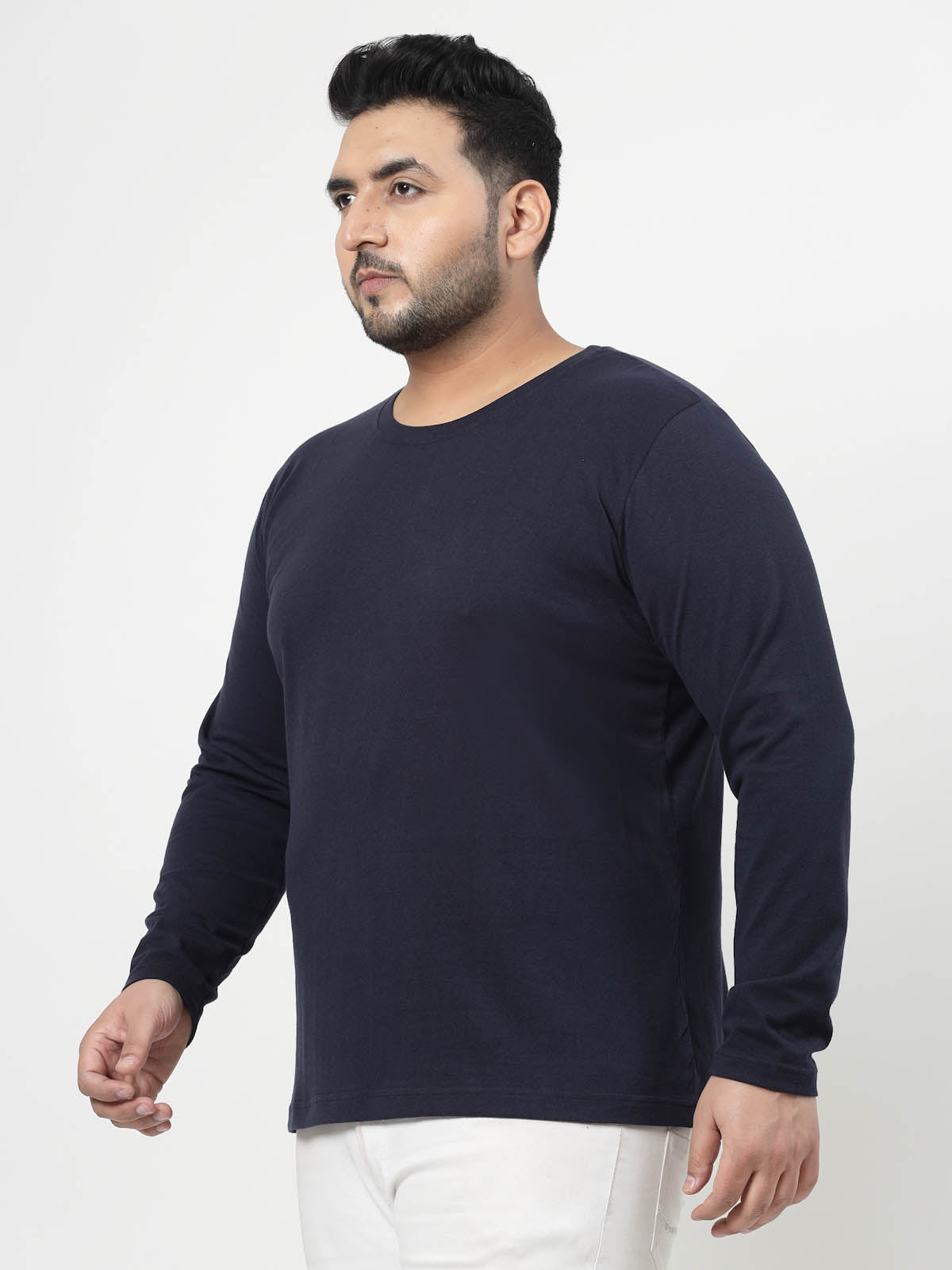 Plus Size Men Navy Blue Solid Pure Cotton T-shirt