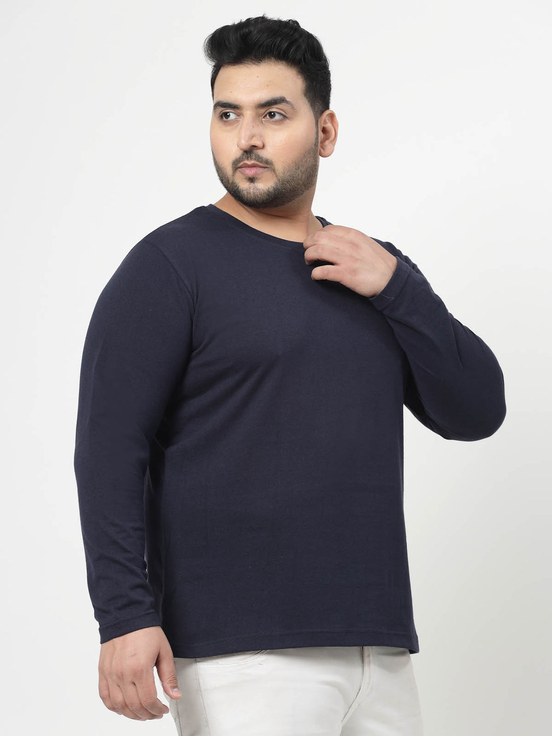 Men Navy Blue Solid Pure Cotton T-shirt