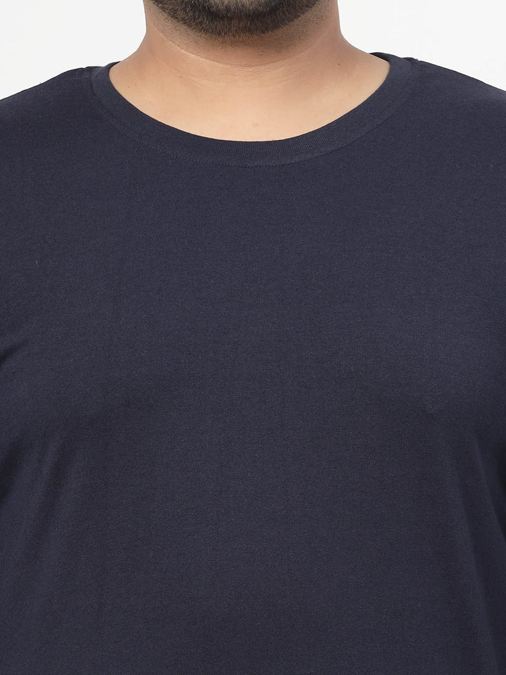 Men Navy Blue Solid Pure Cotton T-shirt