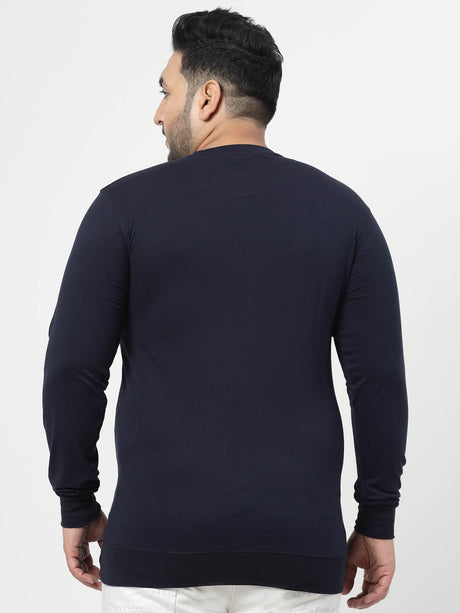 Navy Blue Typography Printed Cotton Pullover Sweatshirt