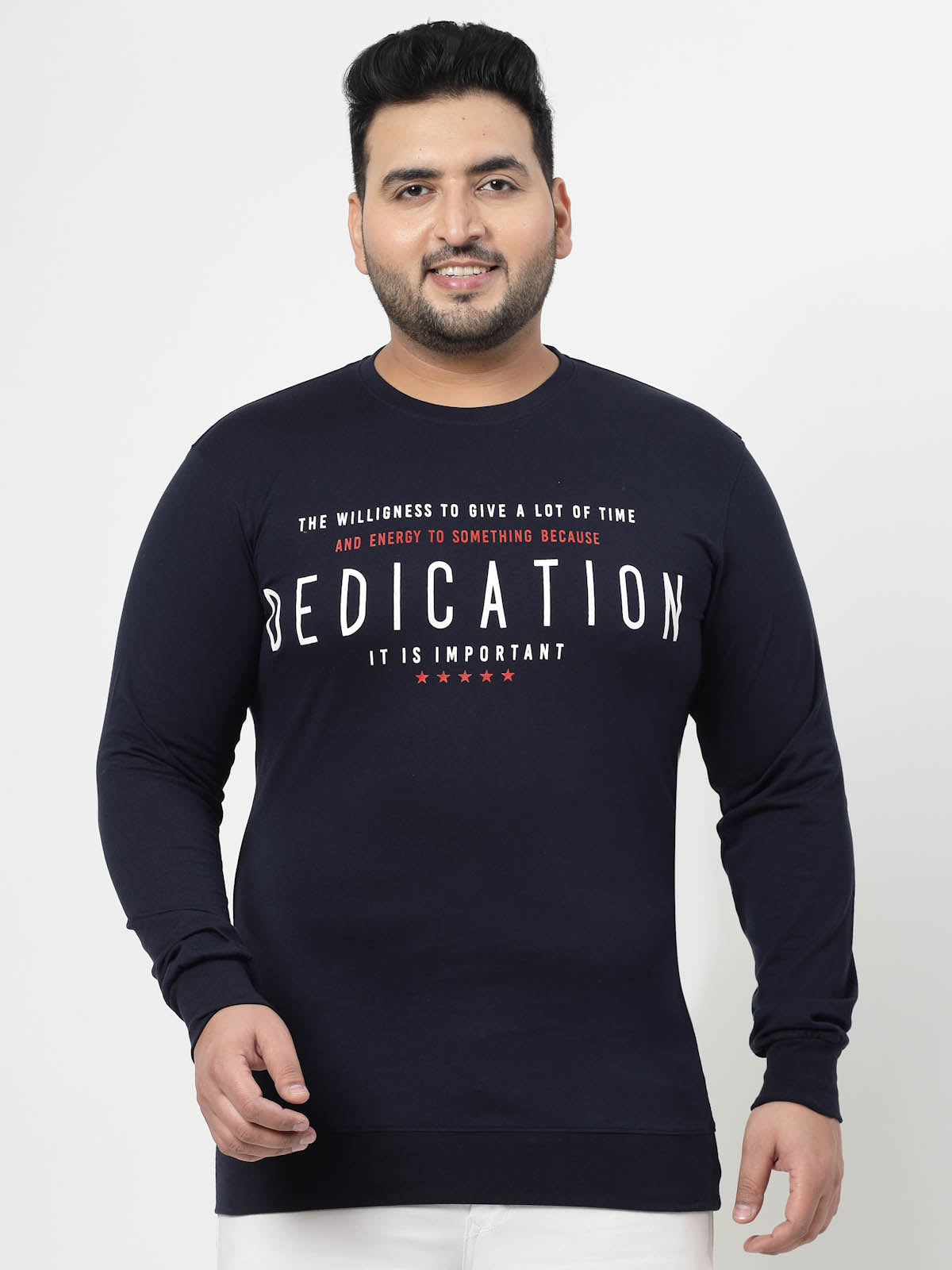 Navy Blue Typography Printed Cotton Pullover Sweatshirt