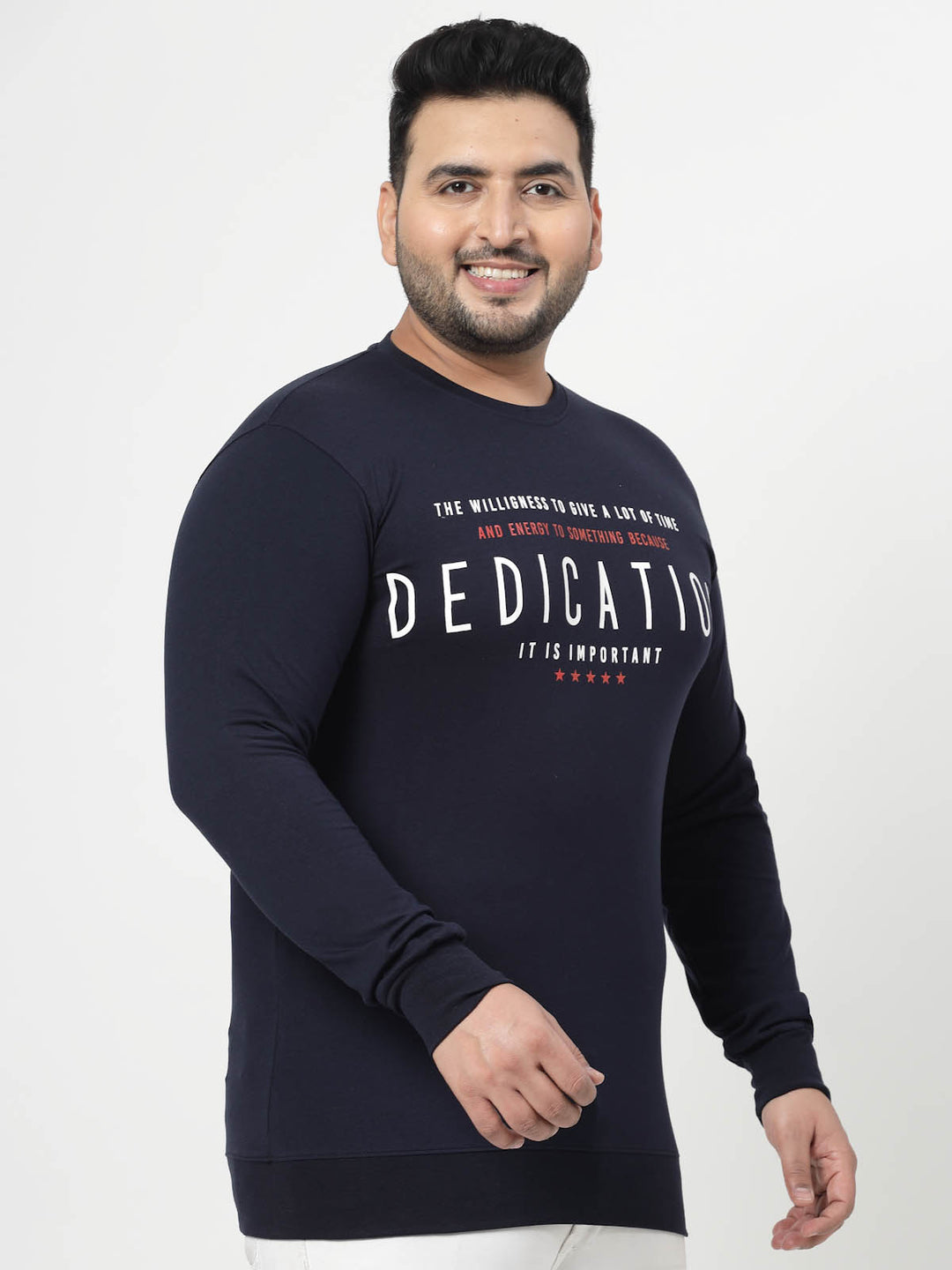 Navy Blue Typography Printed Cotton Pullover Sweatshirt